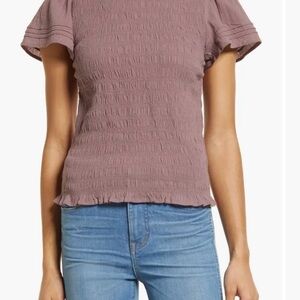 Madewell Pink Puff Sleeve Smocked Blouse